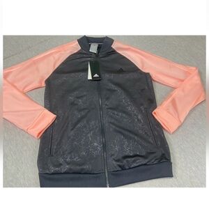 Adidas Black and Pink Floral Jacket Women Medium 12-14